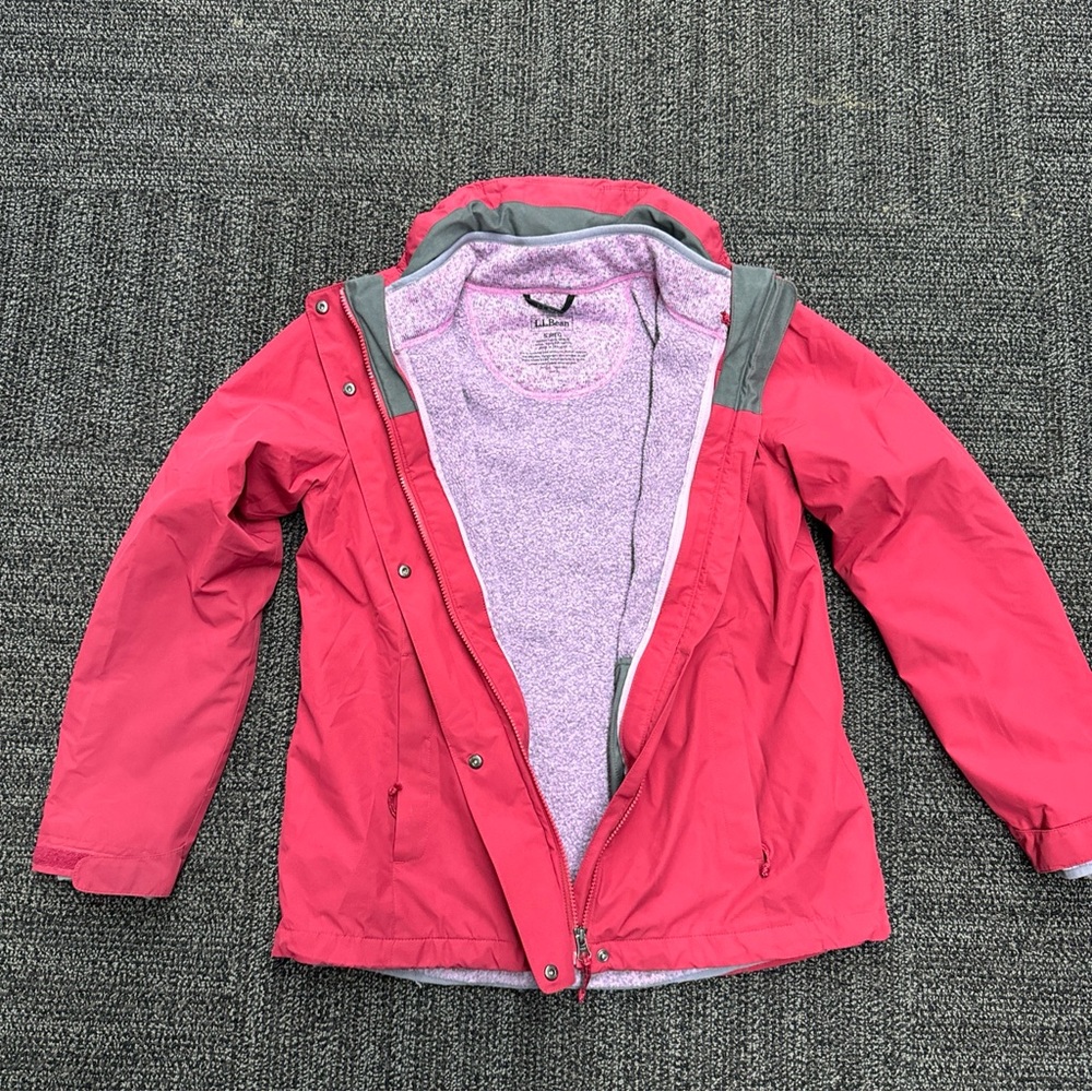 Ll Bean 2 In 1 Coat Jacket Fleece Lined Water resistant Red Women Sz S Logo Warm